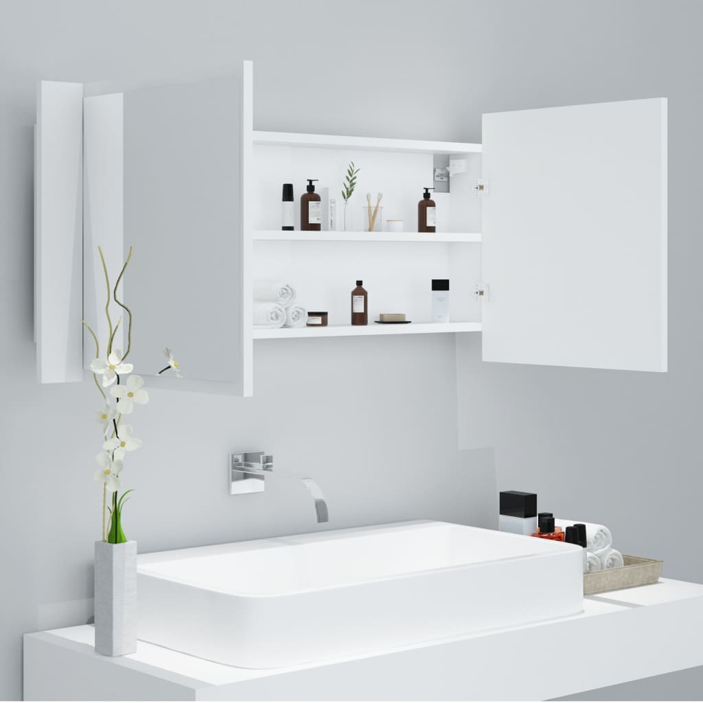 vannasistabas spoguļskapītis ar LED, balts, 100x12x45cm, akrils