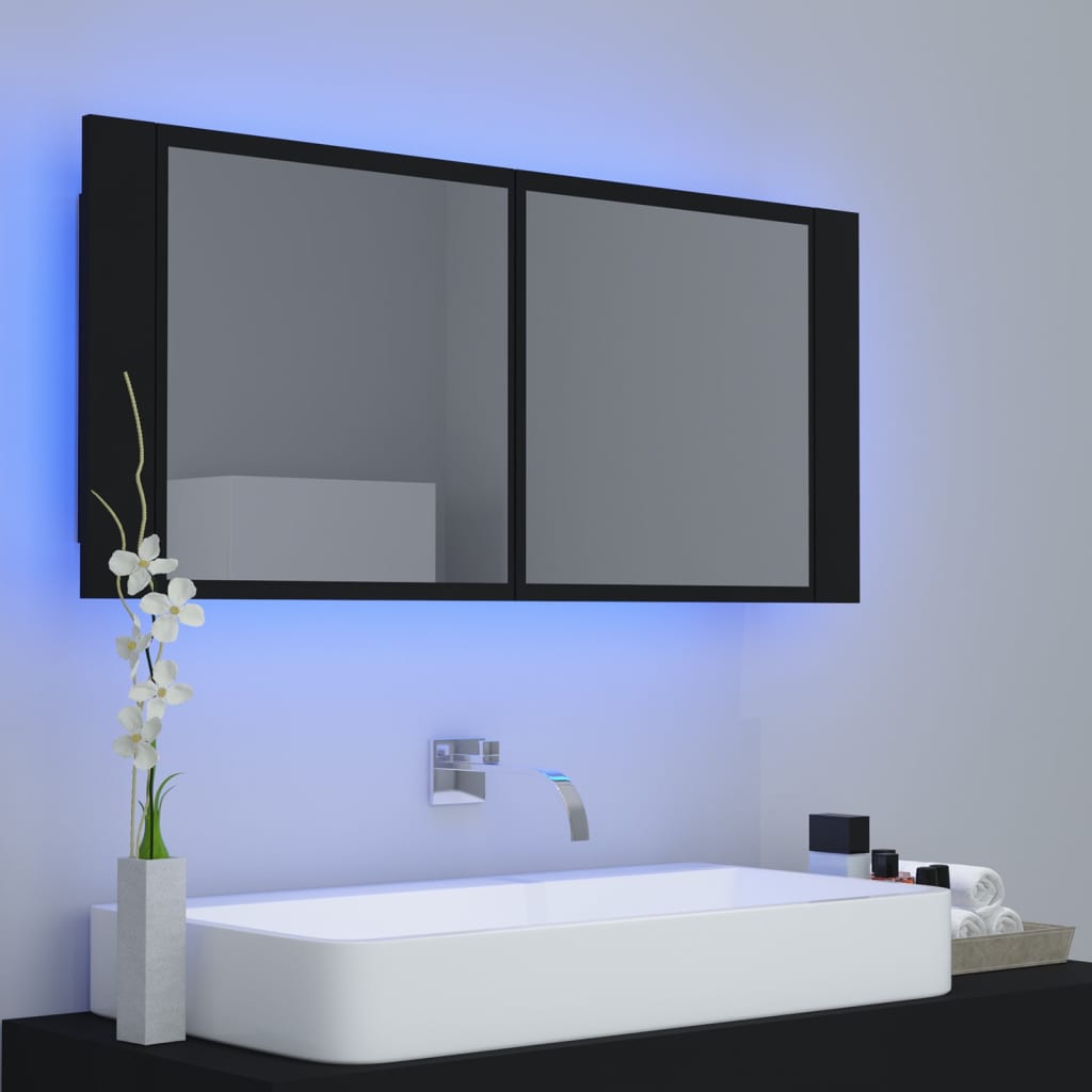 vannasistabas spoguļskapītis ar LED, melns, 100x12x45cm, akrils