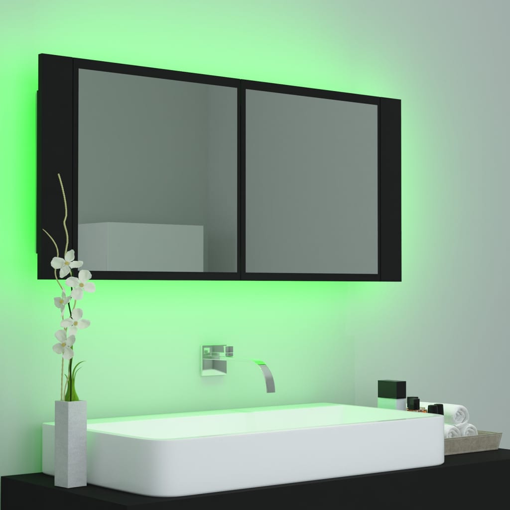 vannasistabas spoguļskapītis ar LED, melns, 100x12x45cm, akrils