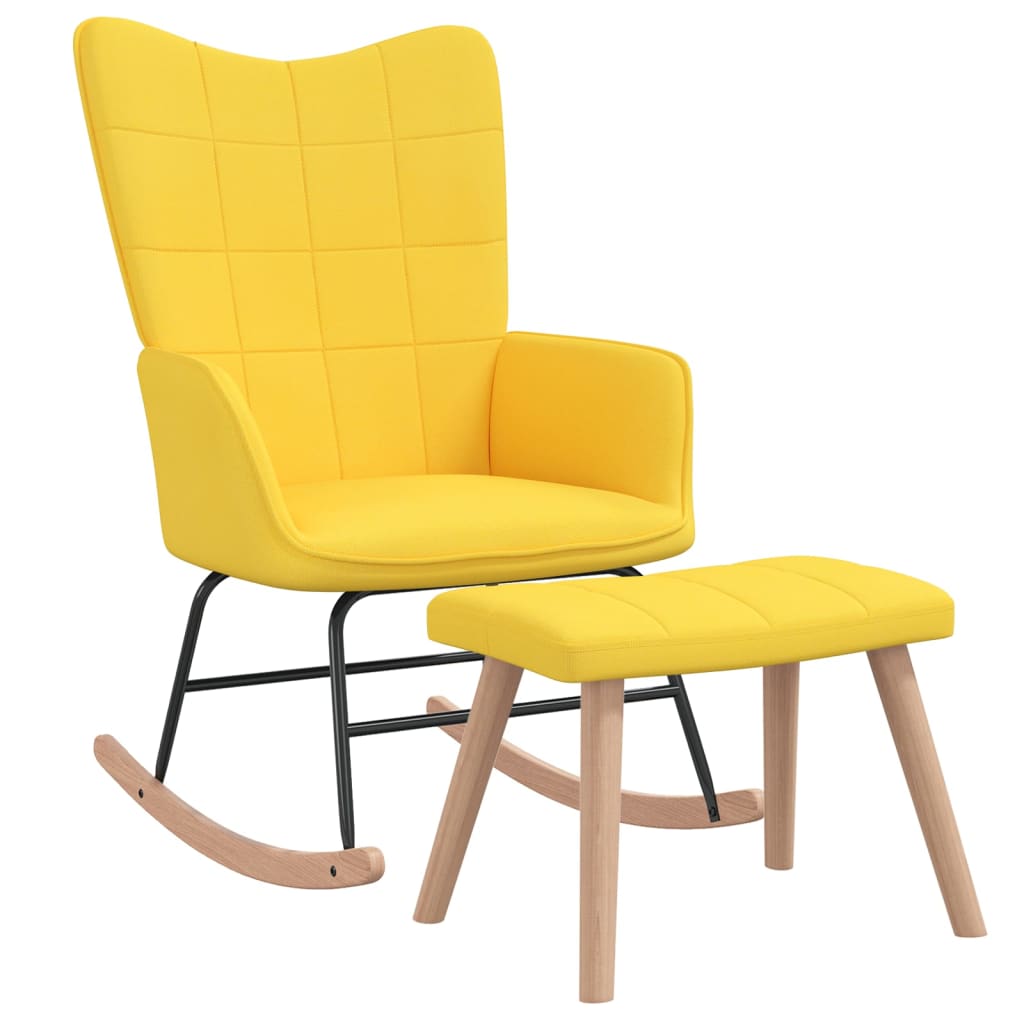 šūpuļkrēsls ar kāju balstu, sinepju dzeltens audums