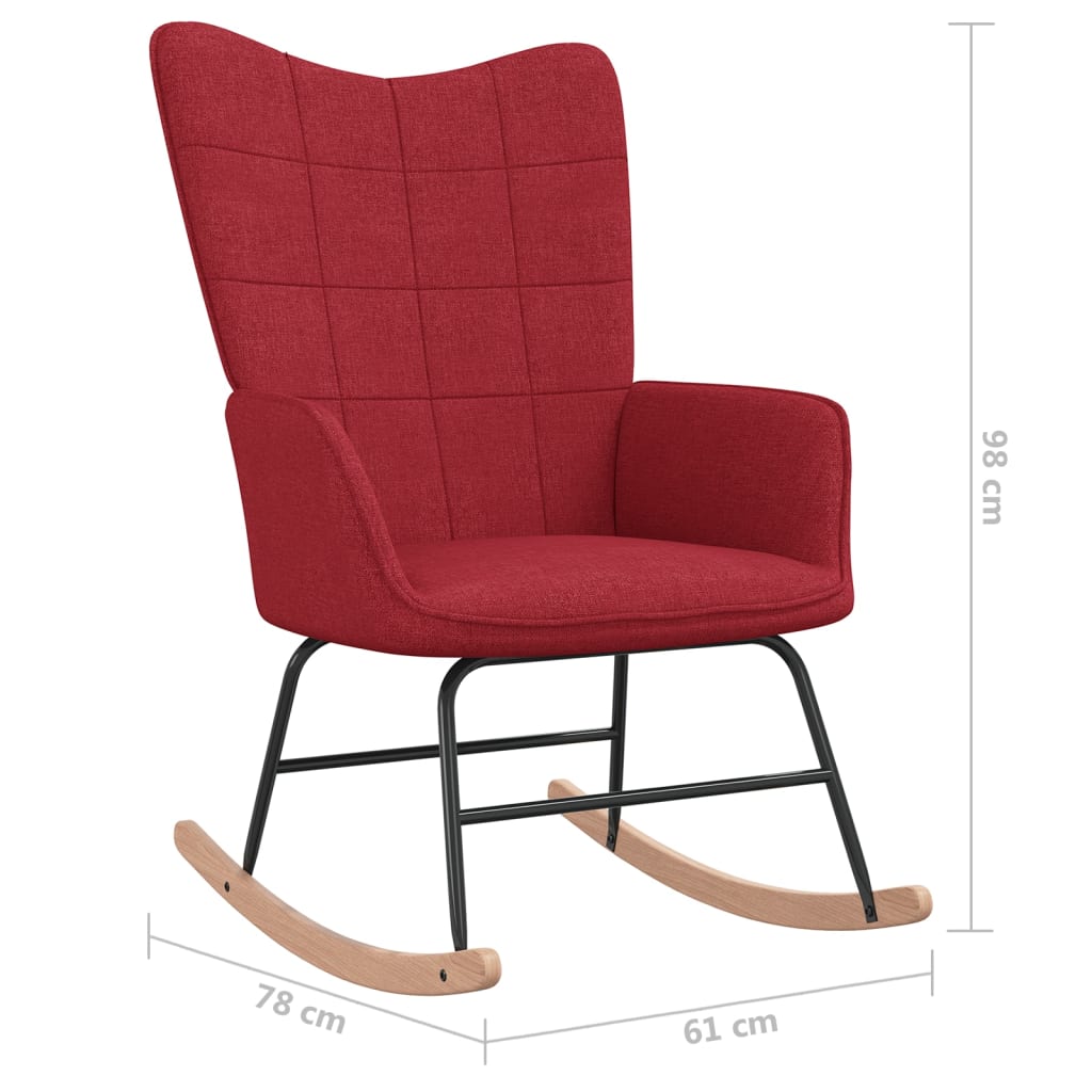 šūpuļkrēsls ar kāju balstu, vīnsarkans audums