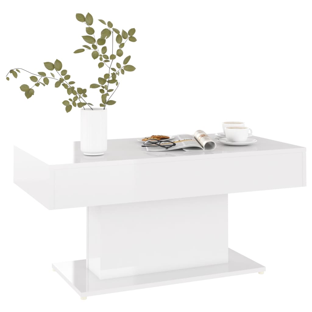 kafijas galdiņš, spīdīgi balts, 96x50x45 cm, skaidu plāksne