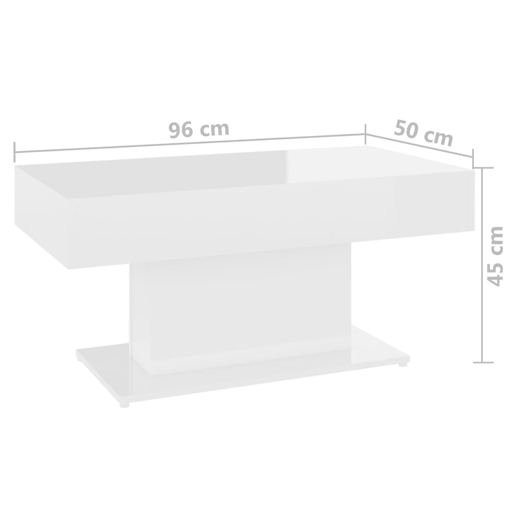 kafijas galdiņš, spīdīgi balts, 96x50x45 cm, skaidu plāksne