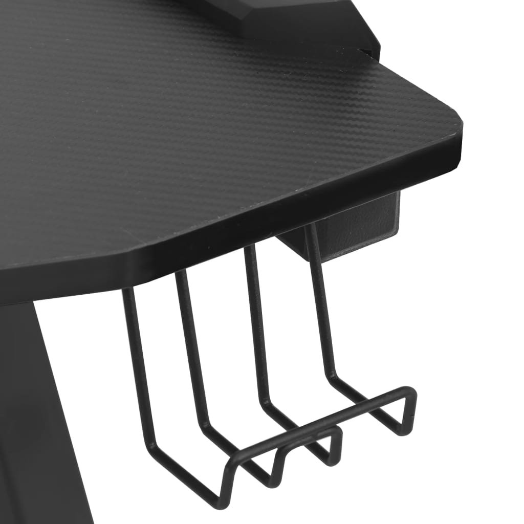 datorspēļu galds ar LED, Y-formas kājas, melns, 90x60x75 cm