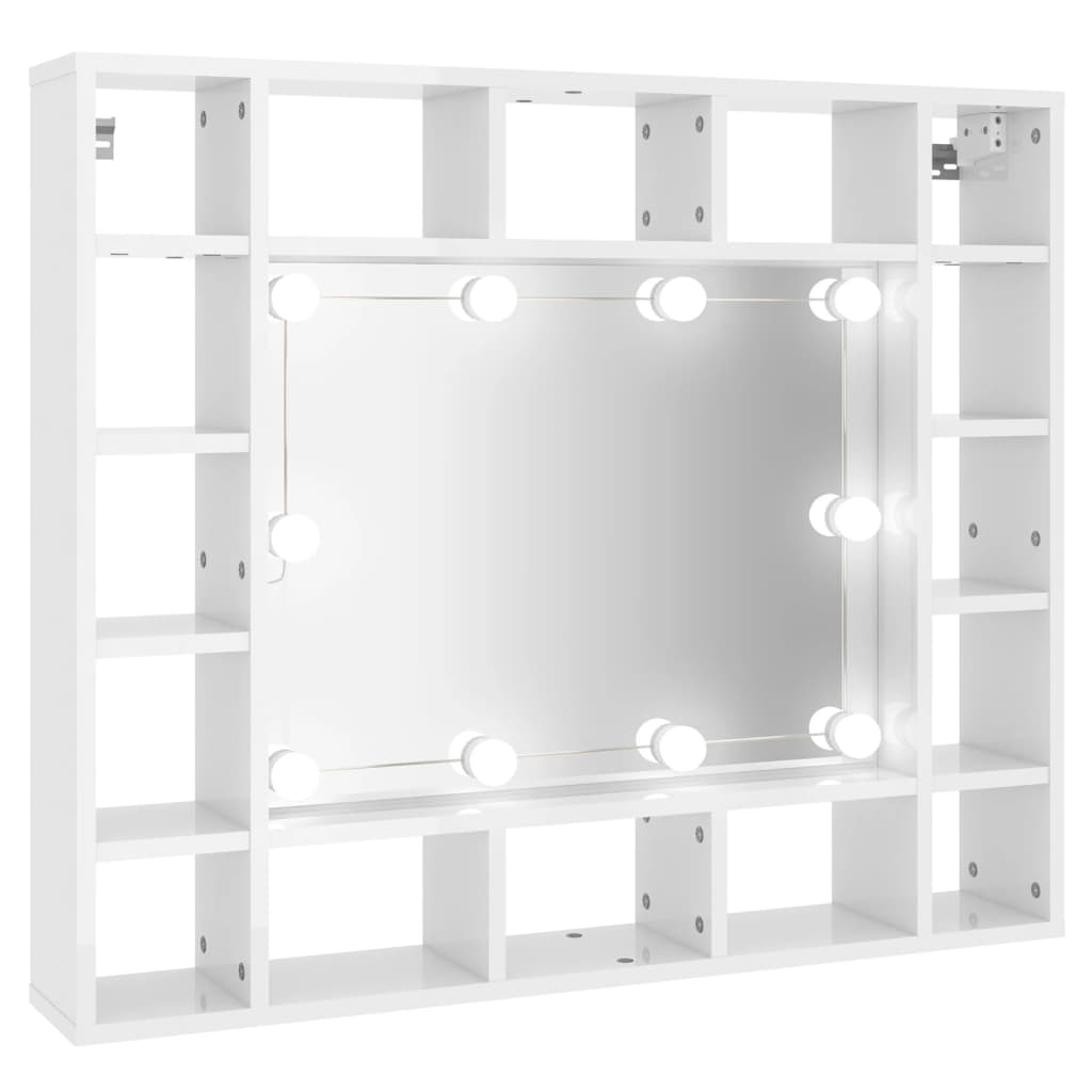 spoguļskapītis ar LED, spīdīgi balts, 91x15x76,5 cm