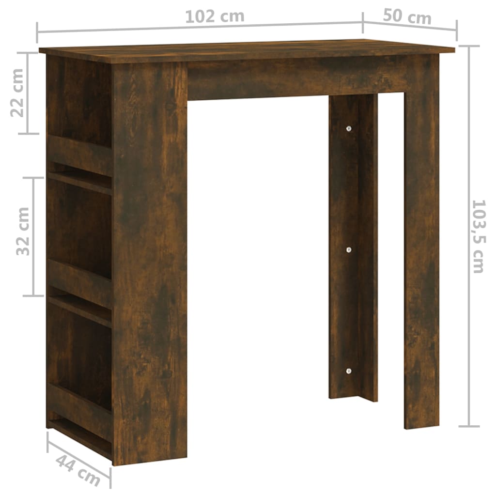 bāra galds ar plauktu, ozolkoka krāsā, 102x50x103,5 cm