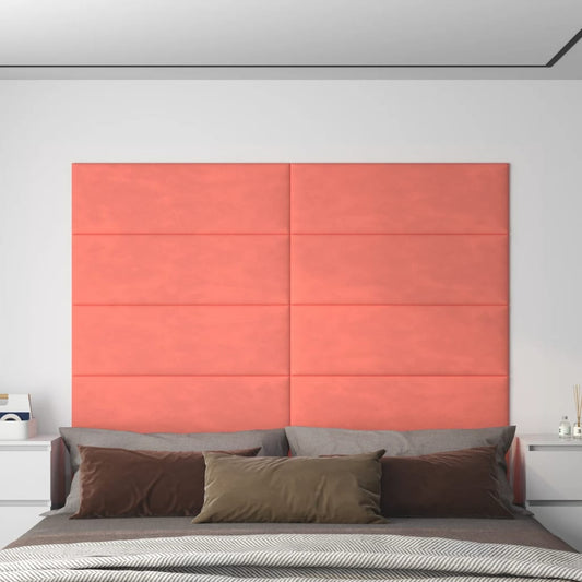 sienas paneļi, 12 gab., rozā, 90x30 cm, samts, 3,24 m²