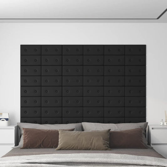 sienas paneļi, 12 gab., melni, 30x15 cm, mākslīgā āda, 0,54 m²