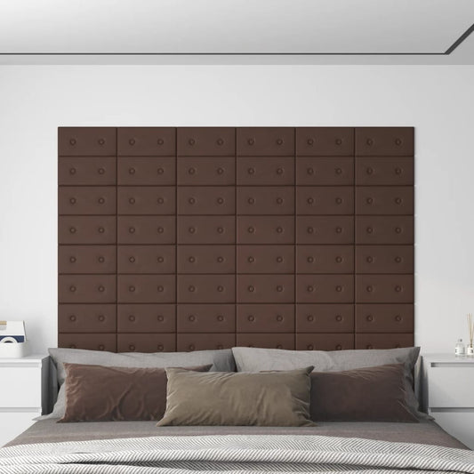 sienas paneļi, 12 gab., brūni, 30x15 cm, mākslīgā āda, 0,54 m²