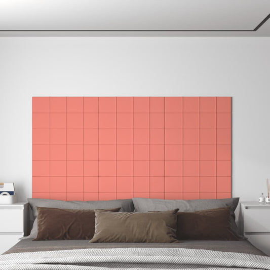 sienas paneļi, 12 gab., rozā, 60x15 cm, samts, 1,08 m²
