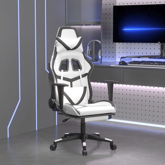 vidaXL masāžas datorkrēsls ar kāju balstu, balta un melna mākslīgā āda