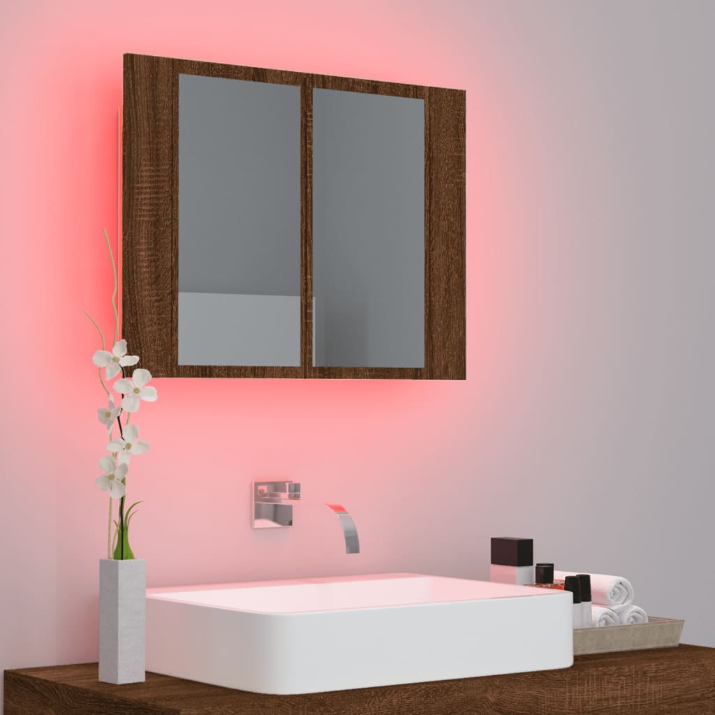 vannasistabas spoguļskapītis ar LED, ozolkoka krāsa, 60x12x45cm