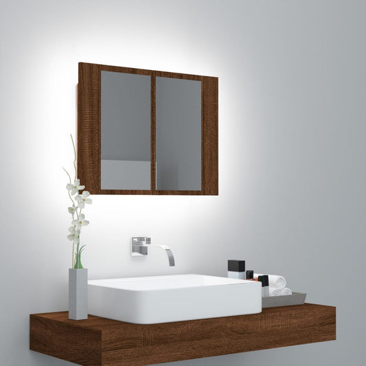 vannasistabas spoguļskapītis ar LED, ozolkoka krāsa, 60x12x45cm