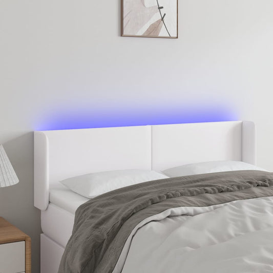 gultas galvgalis ar LED, 147x16x78/88 cm, balta mākslīgā āda