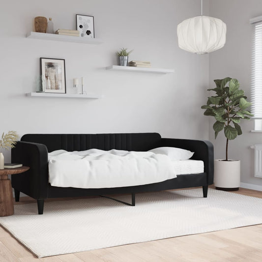 izvelkams dīvāns ar matraci, melns, 90x190 cm, samts