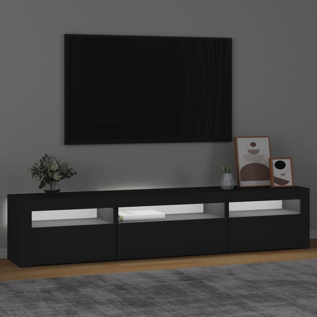 TV skapītis ar LED apgaismojumu, melns, 195x35x40 cm