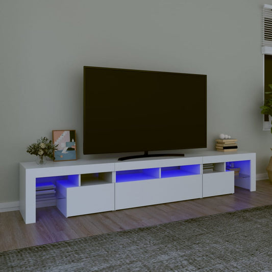 TV skapītis ar LED apgaismojumu, balts, 230x36,5x40 cm