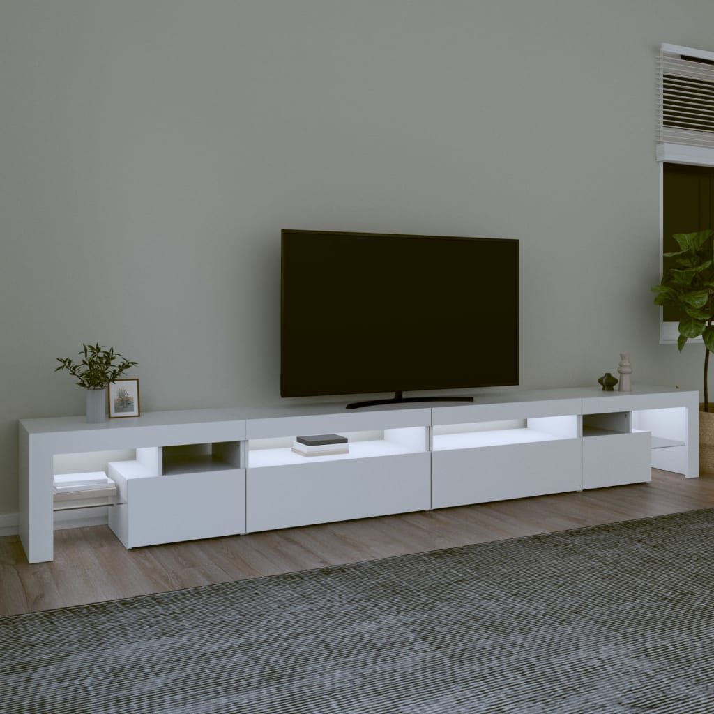 TV skapītis ar LED apgaismojumu, balts, 290x36,5x40 cm