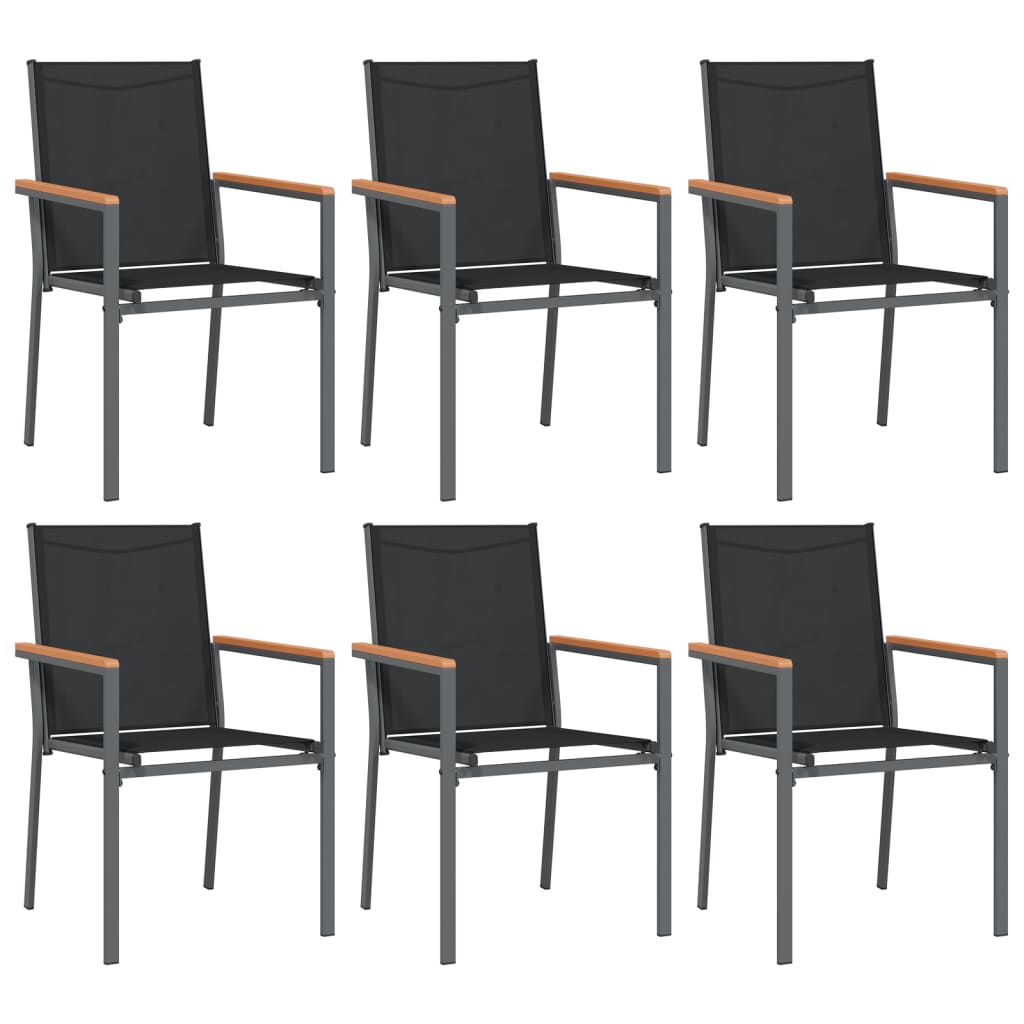 dārza krēsli, 6 gab., 55x61,5x90 cm, tekstilēns, tērauds, melni