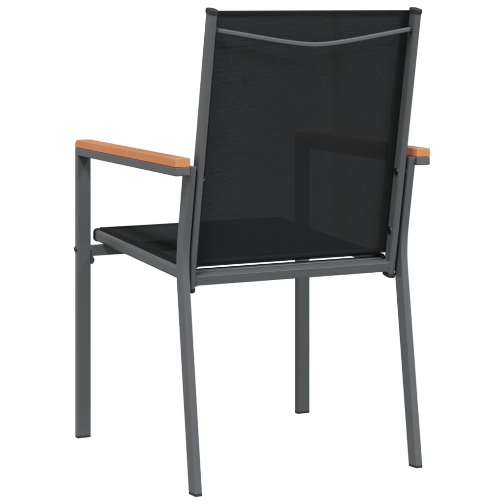 dārza krēsli, 6 gab., 55x61,5x90 cm, tekstilēns, tērauds, melni