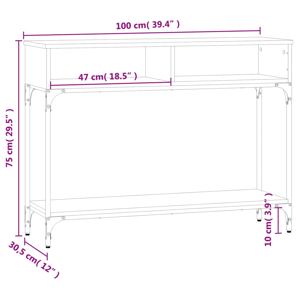 konsoles galdiņš, melns, 100x30,5x75 cm, inženierijas koks