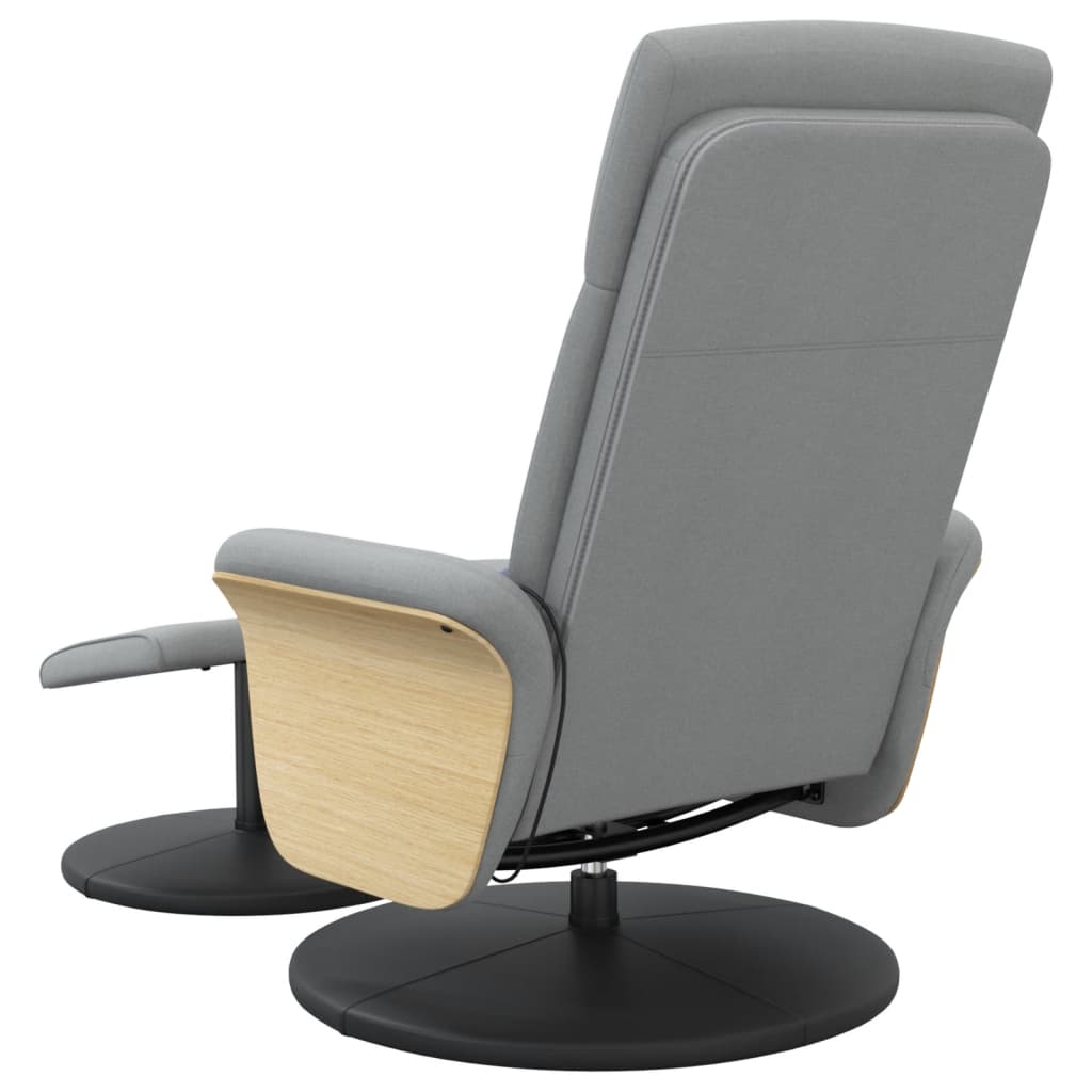 vidaXL masāžas krēsls ar kāju balstu, atgāžams, gaiši pelēks audums