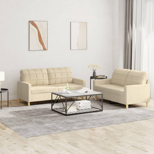 divdaļīgs dīvānu komplekts ar spilveniem, krēmkrāsas audums