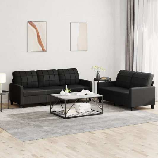 divdaļīgs dīvānu komplekts ar spilveniem, melna mākslīgā āda