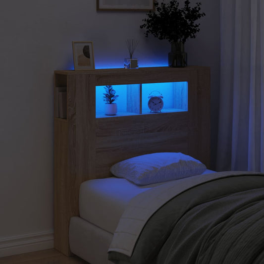 gultas galvgalis ar LED, ozola krāsa, 100x18,5x103,5 cm, koks