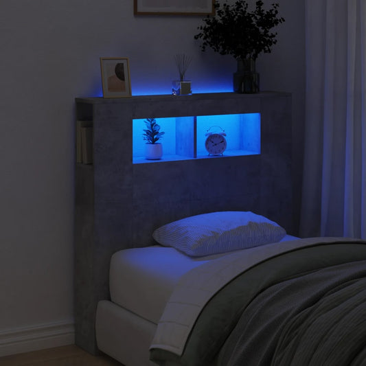 gultas galvgalis ar LED, betona pelēks, 100x18,5x103,5 cm, koks