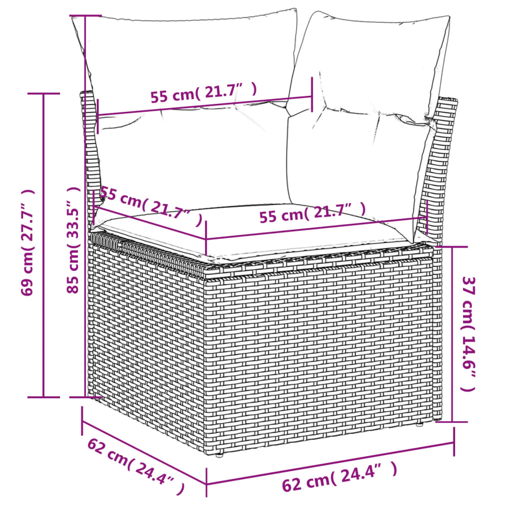 vidaXL 14-daļīgs dārza dīvānu komplekts, matrači,pelēka PE rotangpalma