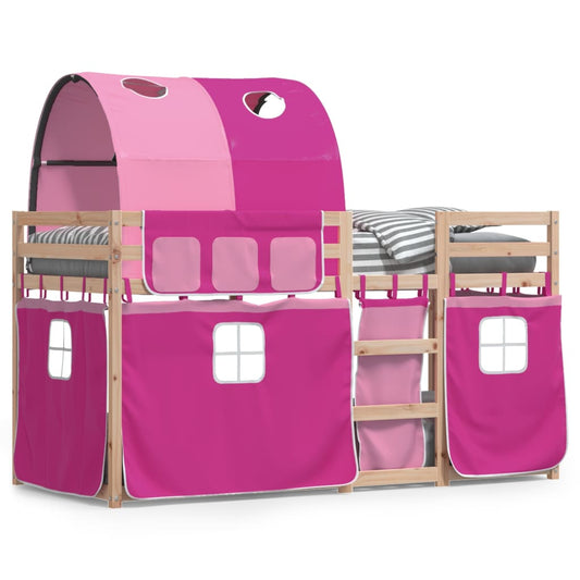 bērnu gulta ar aizkariem, rozā, 80x200 cm, priedes masīvkoks