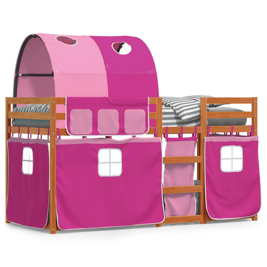 bērnu gulta ar aizkariem, rozā, 75x190 cm, priedes masīvkoks