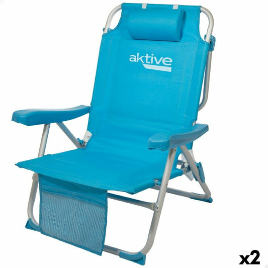 Folding Chair with Headrest Aktive 49 x 80 x 58 cm Blue (2 Units)