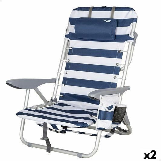 Beach Chair Aktive Blue White 50 x 76 x 45 cm (2 Units)