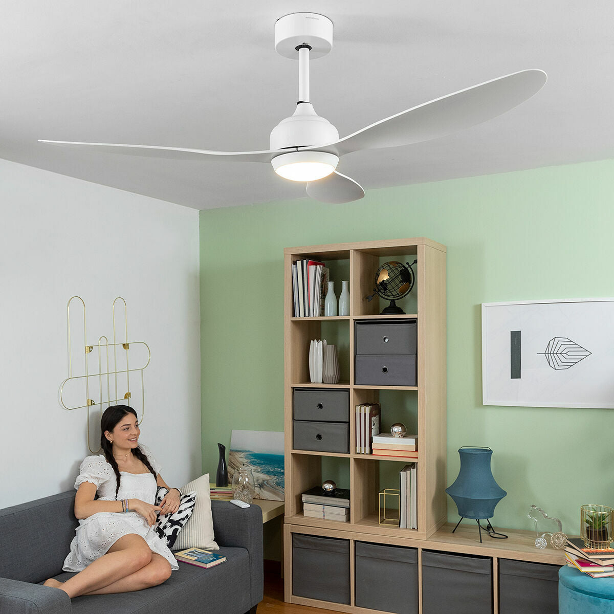 LED Ceiling Fan with 3 ABS Blades Flaled InnovaGoods White 36 W 52" Ø132 cm