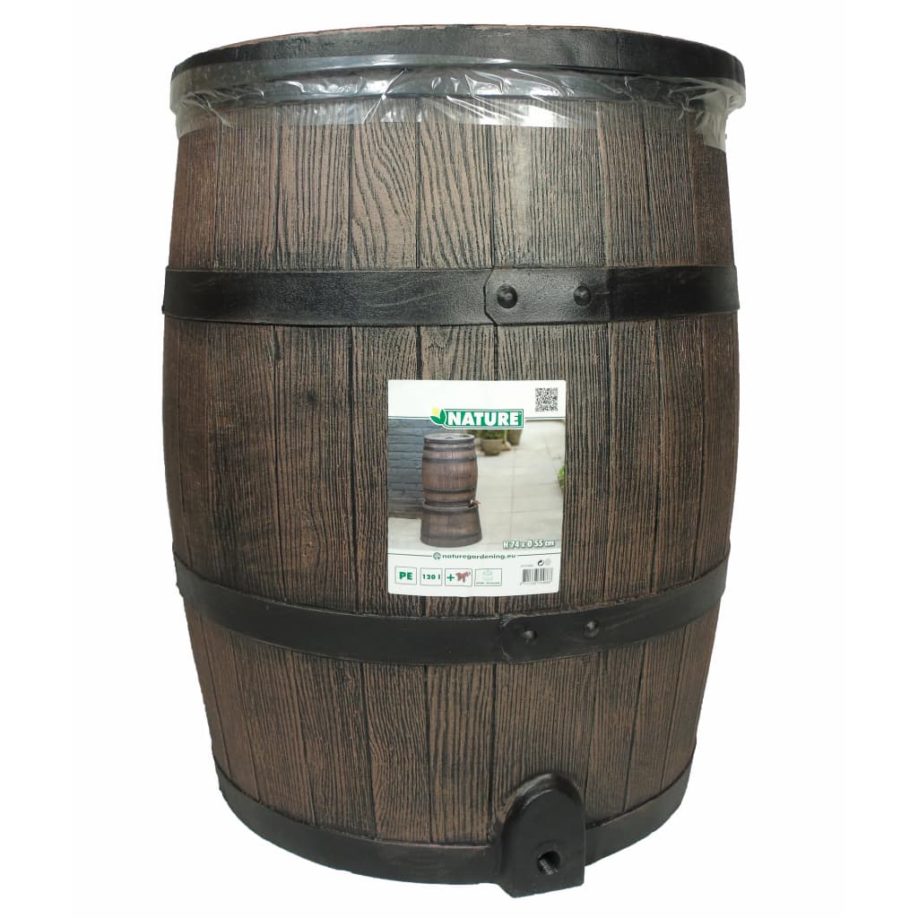 Nature rainwater barrel, wood imitation, 120 L, 50.5x66 cm, brown