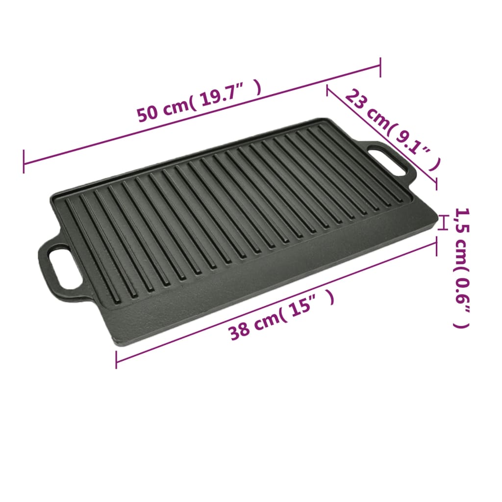grill surface, cast iron, double-sided, 50x23 cm