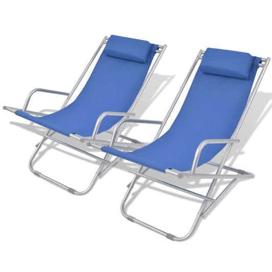 reclining beach chairs, 2 pcs., steel, blue