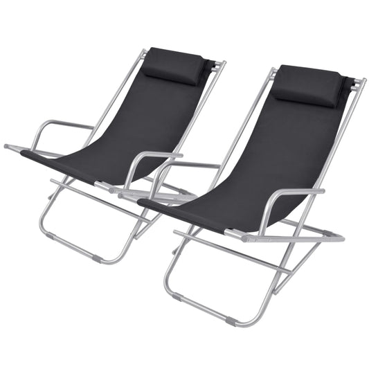 reclining beach chairs, 2 pcs., steel, black