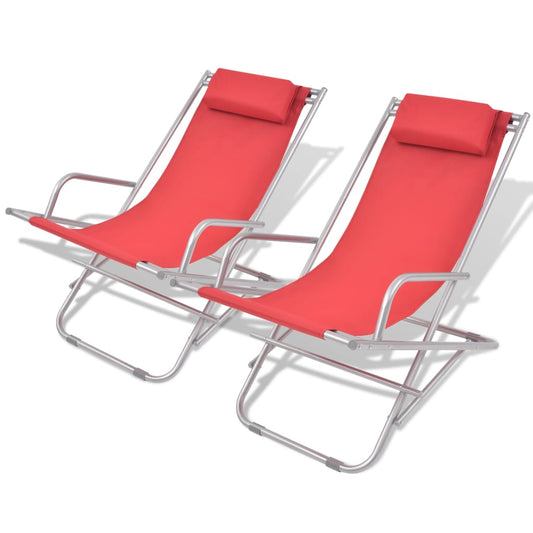 reclining beach chairs, 2 pcs., steel, red