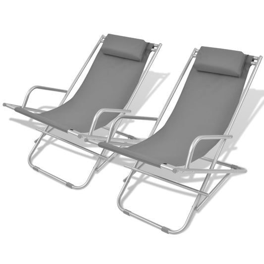reclining beach chairs, 2 pcs., steel, gray