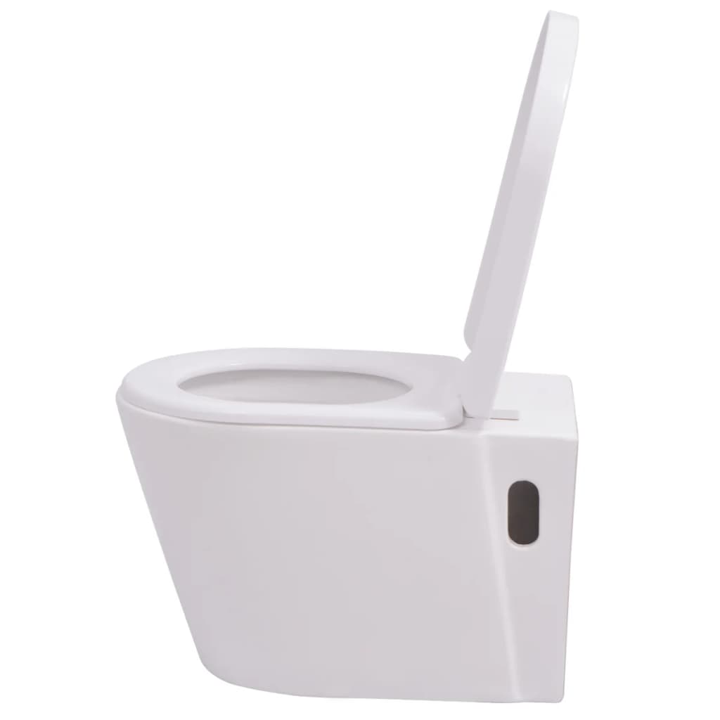 toilet bowl with tank, wall-mounted, white ceramic
