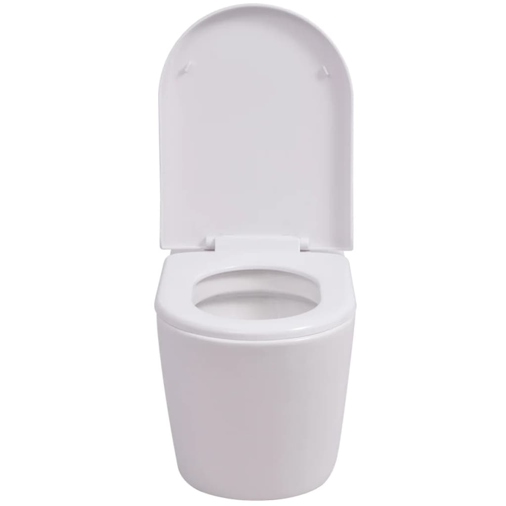 toilet bowl with tank, wall-mounted, white ceramic