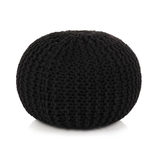 pouf, hand-knitted, 50x35 cm, cotton, black