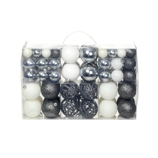 Christmas balls, 100 pcs., 3/4/6 cm, white, gray