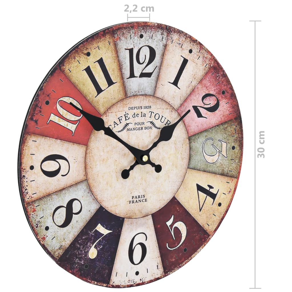 vintāžas sienas pulkstenis, krāsains, 30 cm