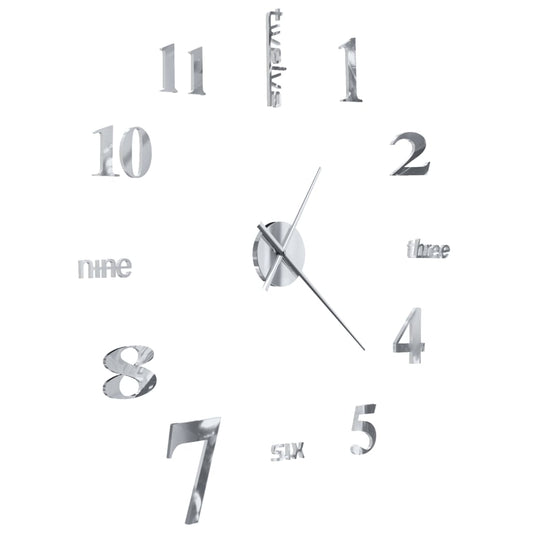 3D wall clock, modern design, 100 cm, XXL, silver