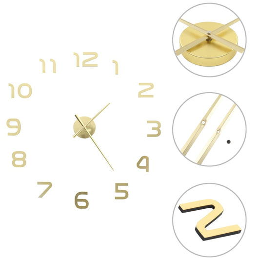 3D wall clock, modern design, 100 cm, XXL, gold color