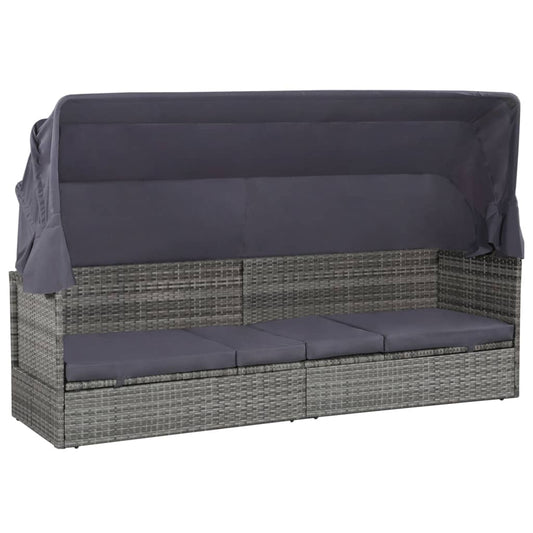 garden bed with canopy, gray, 205x62 cm, PE rattan